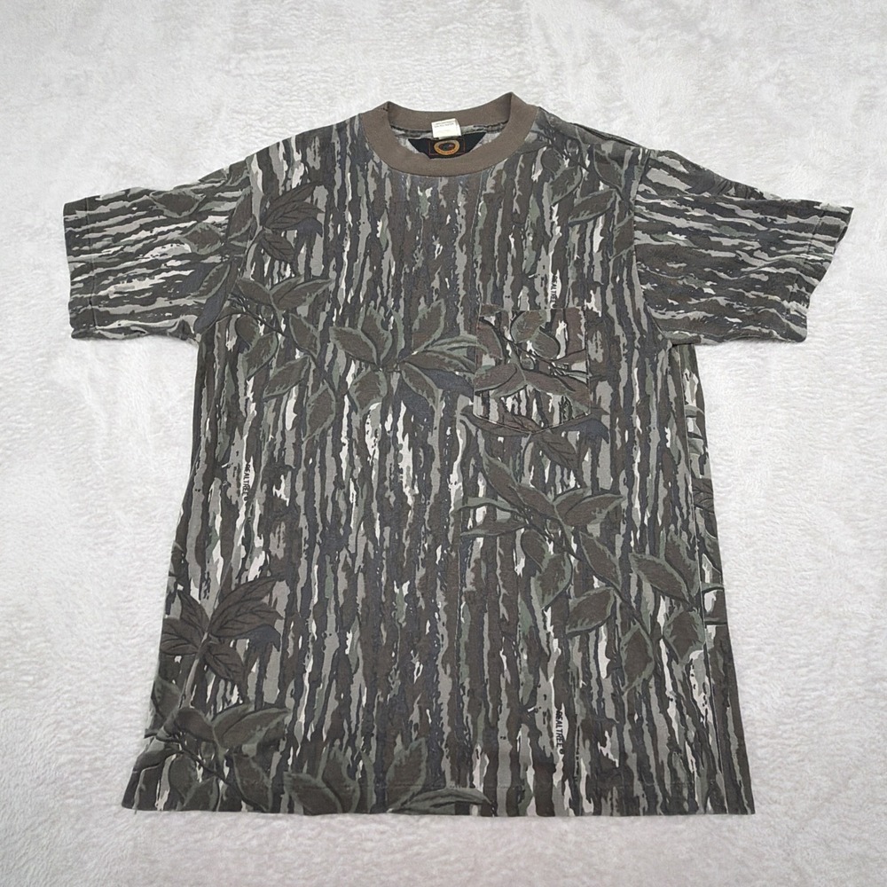 Vintage 90's Camo Realtree T-Shirt Men's L Hunting Fishing Short Sleeve Pocket